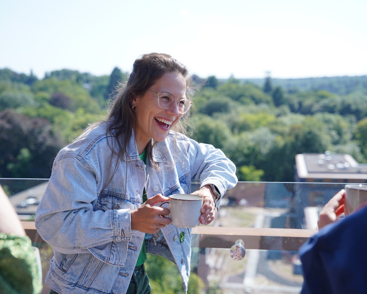 The Hi Folks team having coffee on the Royal Belge rooftop terrace