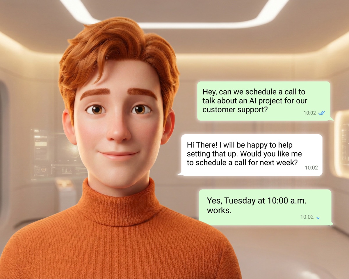 Juno, the hi folks AI assistant, booking a call on WhatsApp